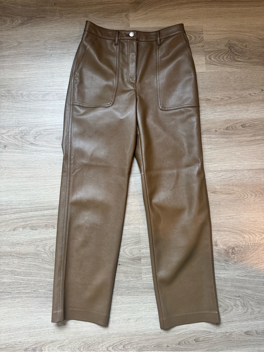 Wilfred Chocolate Brown Faux Leather Straight-Leg Pants
